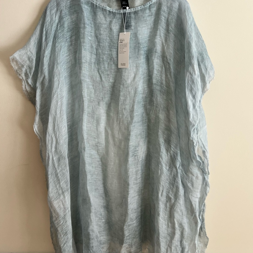 EILEEN FISHER MALTINTO TENCEL LINEN RAW EDGE PONCHO - NWT